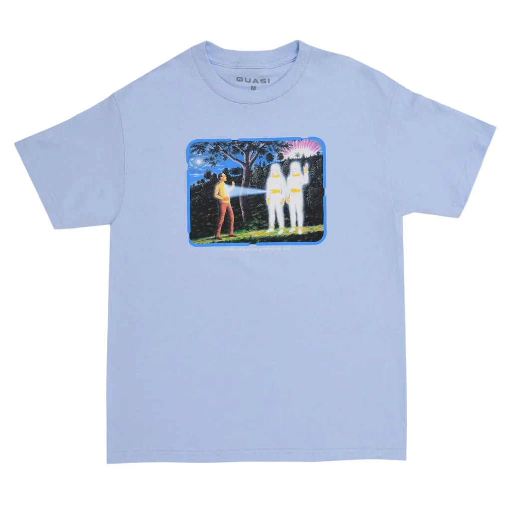 Light blue t-shirt with a graphic design on a white background
