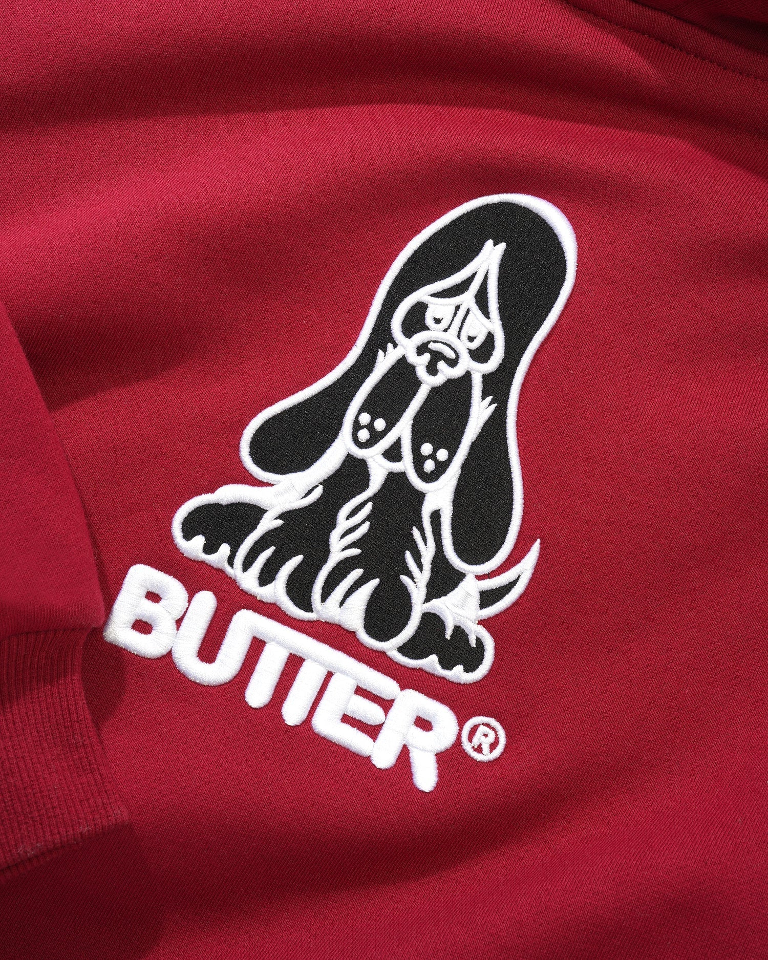 Butter Hound Embroidered Pullover Hoodie Washed Burgundy Large