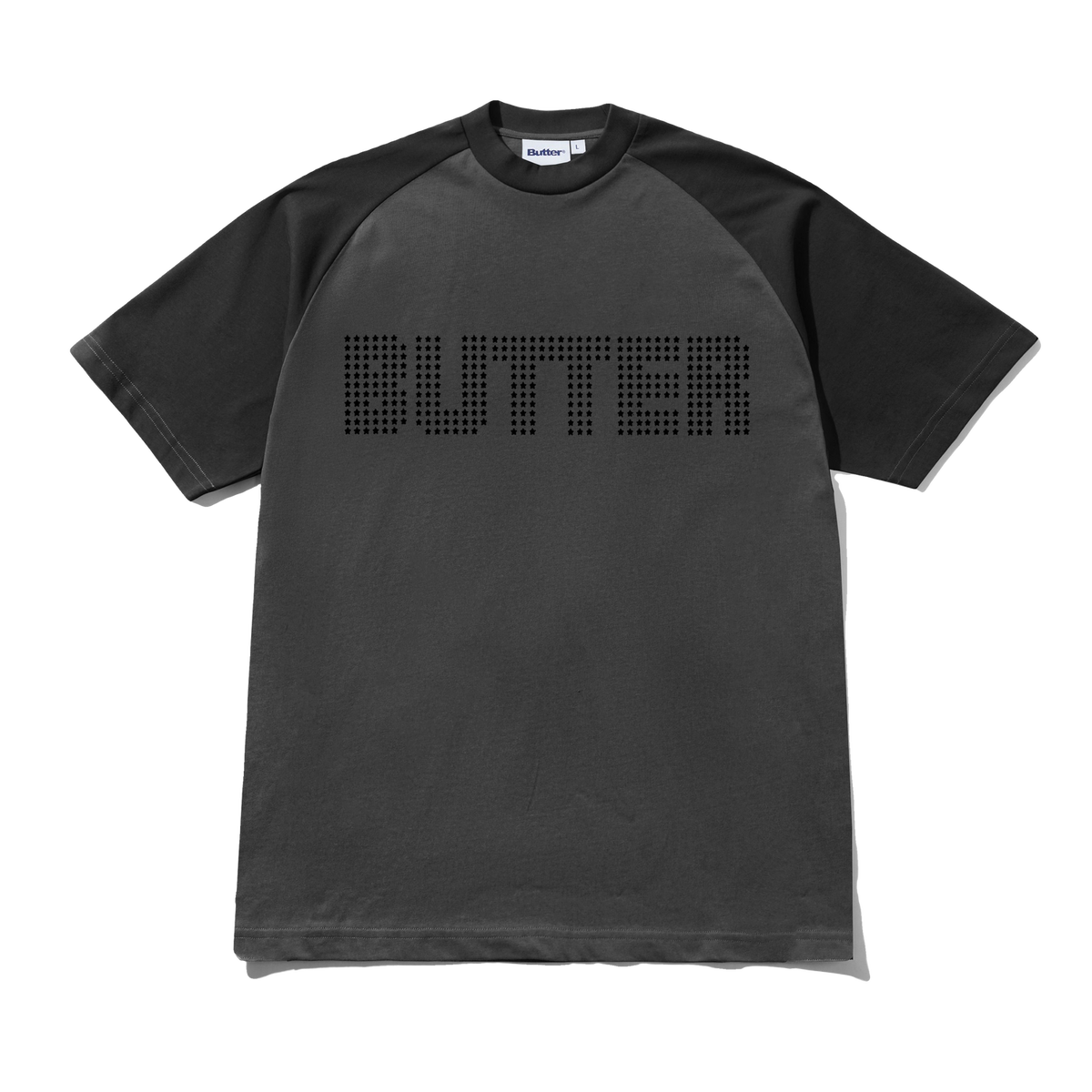 Black t-shirt with 'SLATER' text on a white background