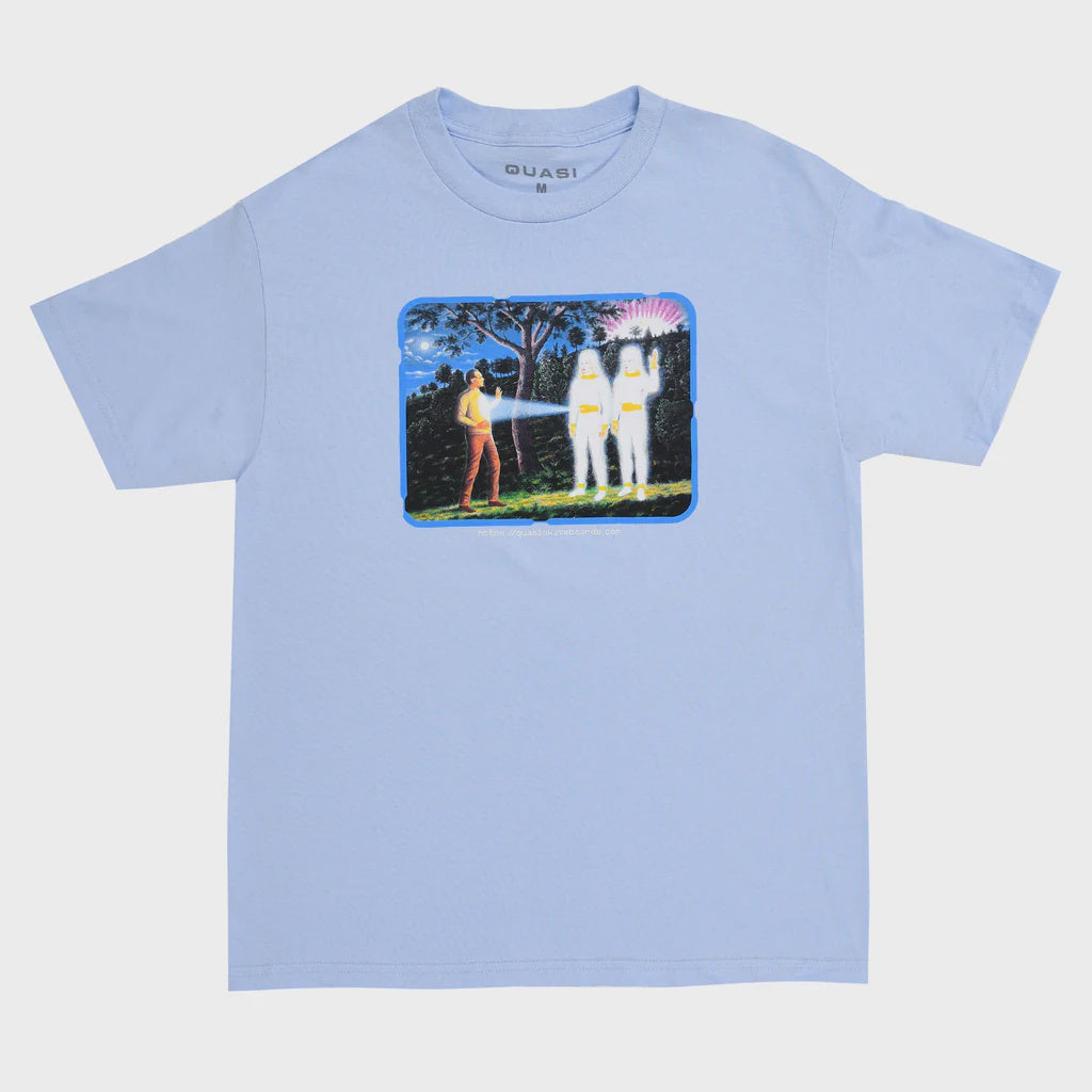 Light blue t-shirt with a graphic design on a white background