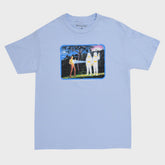 Light blue t-shirt with a graphic design on a white background
