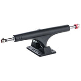 Black skateboard truck with red accents on a white background