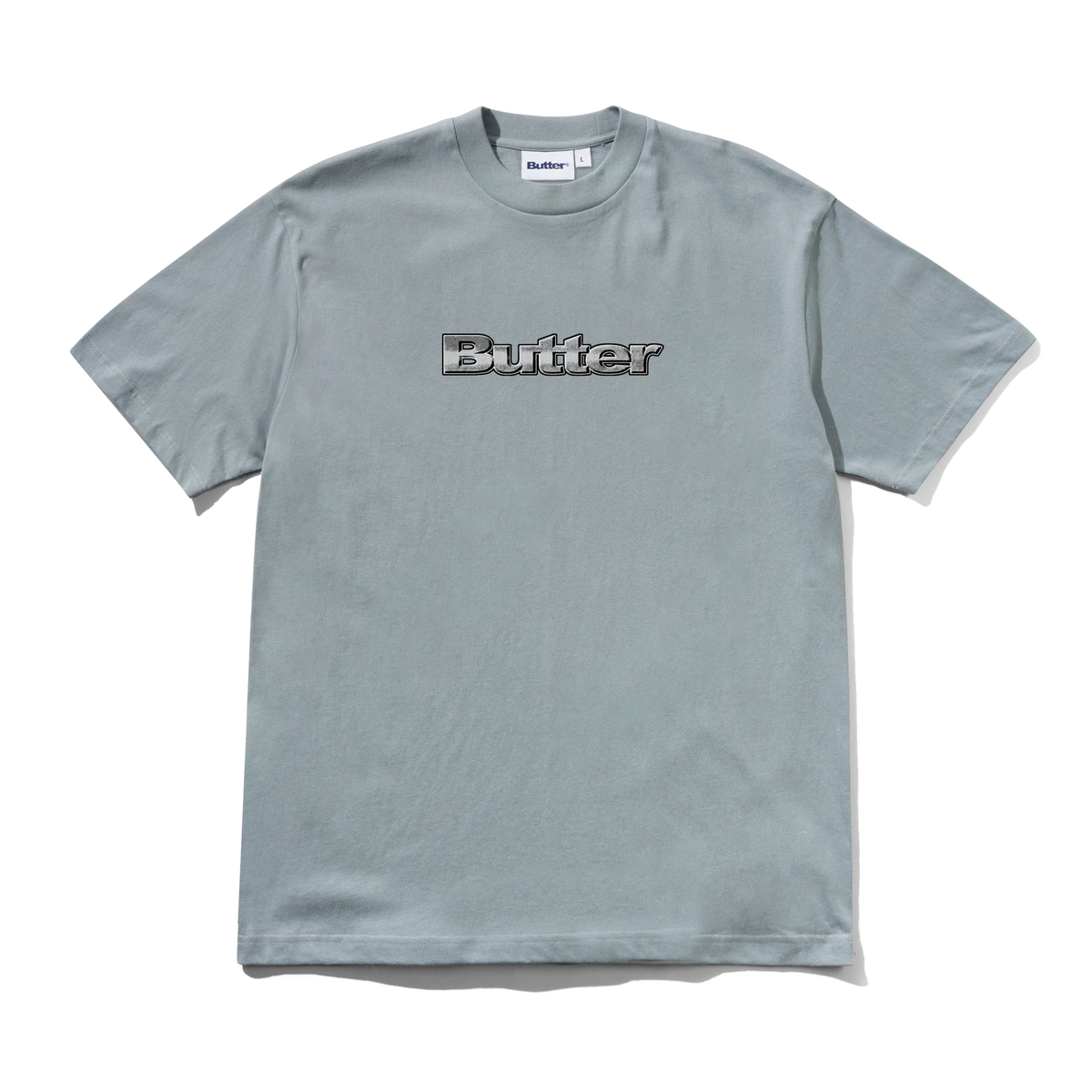 Gray t-shirt with 'Butter' logo on a white background