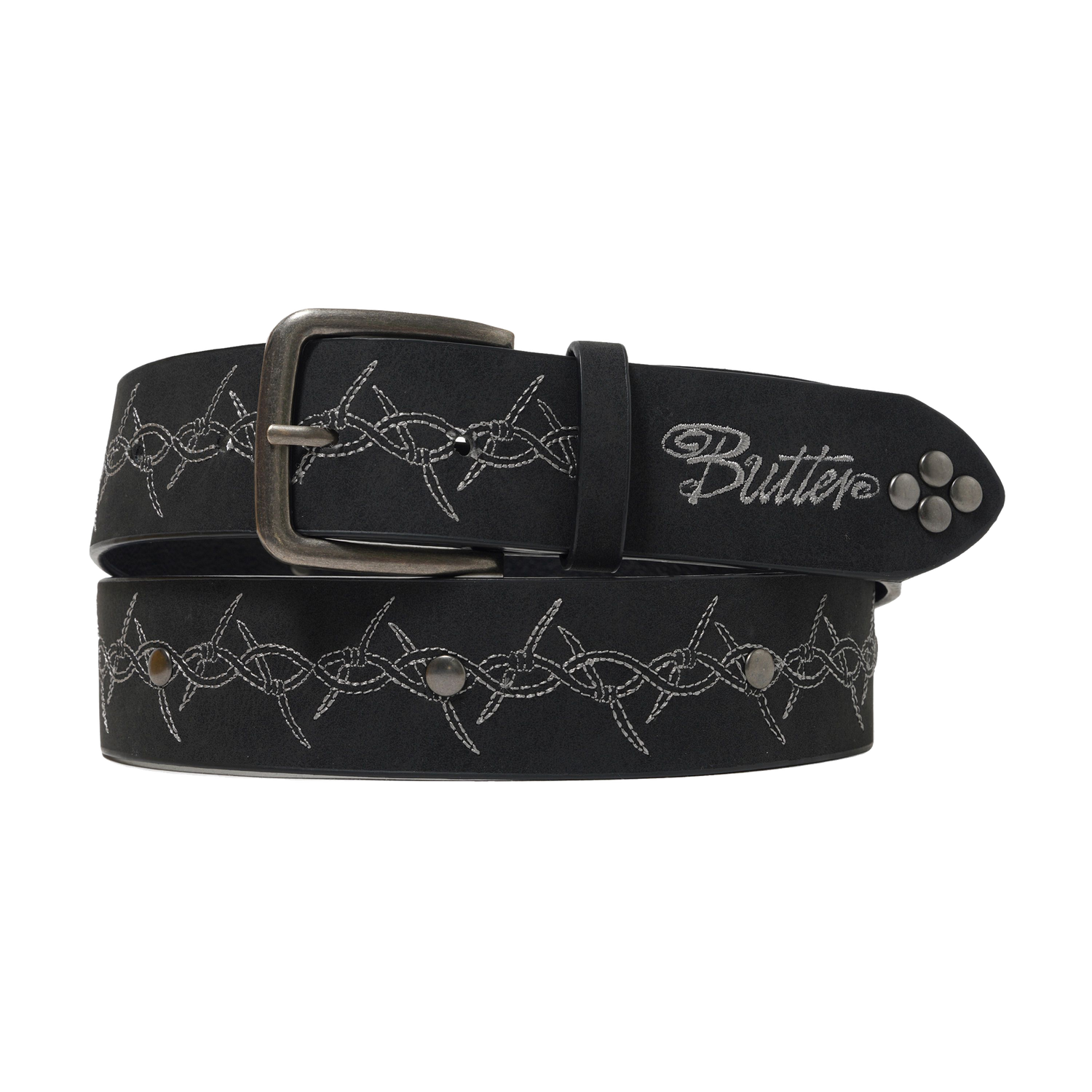 Butter Barbed Wire Studded Belt Black