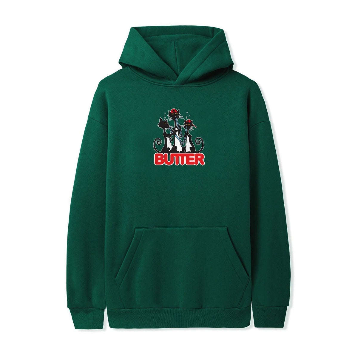 Butter Cats Pullover Hoodie Forest Green Medium