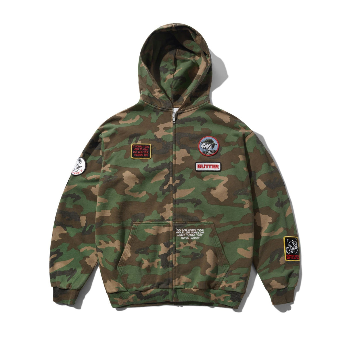 Butter Goods Peanuts Patches Zip-Thru Hood Washed Camo