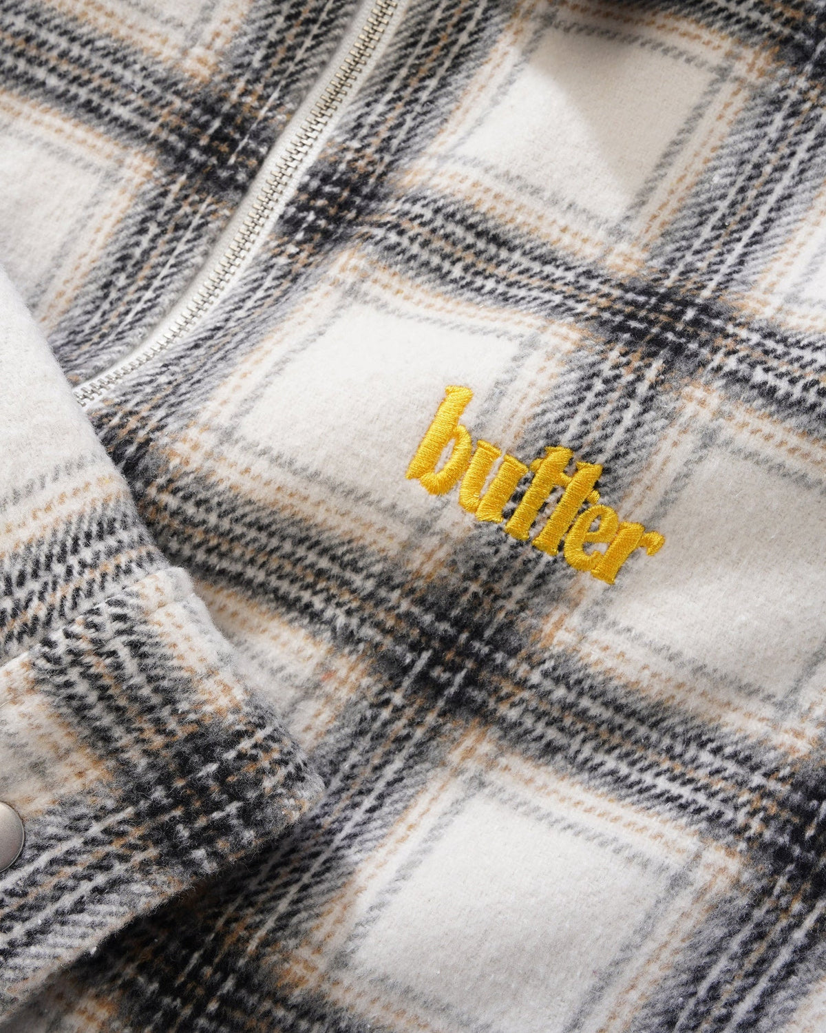 Butter Plaid Flannel Insulated Overshirt White Medium