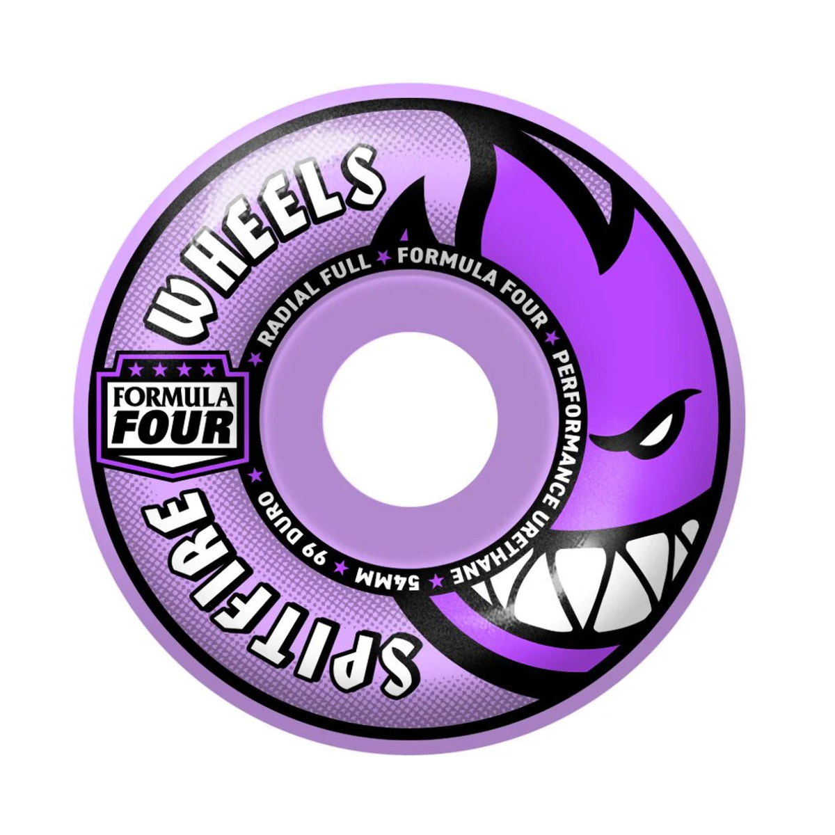 Purple wheel with 'Formula Four' branding on a white background