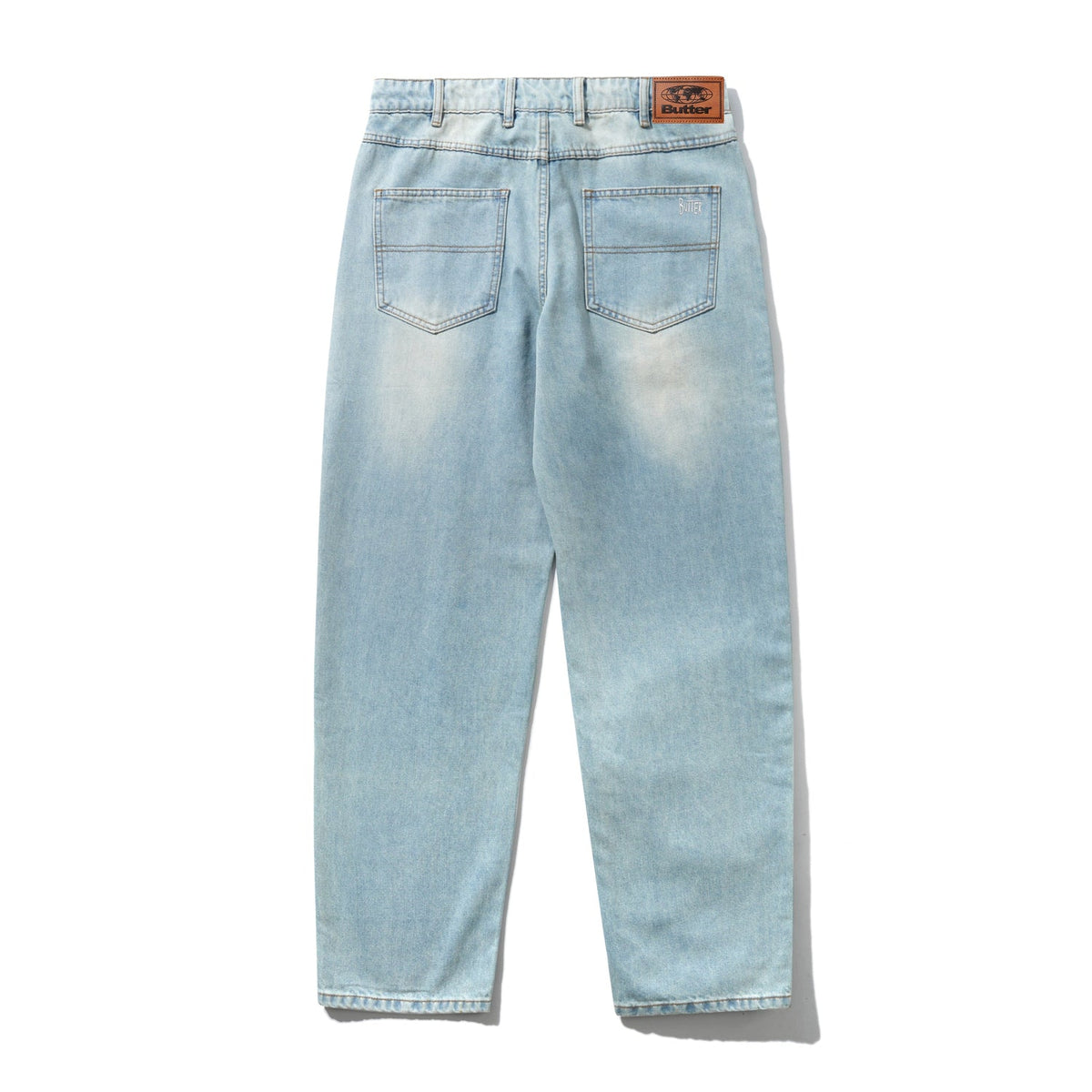 Butter Straight Leg Denim Jeans Distressed Light Blue 30