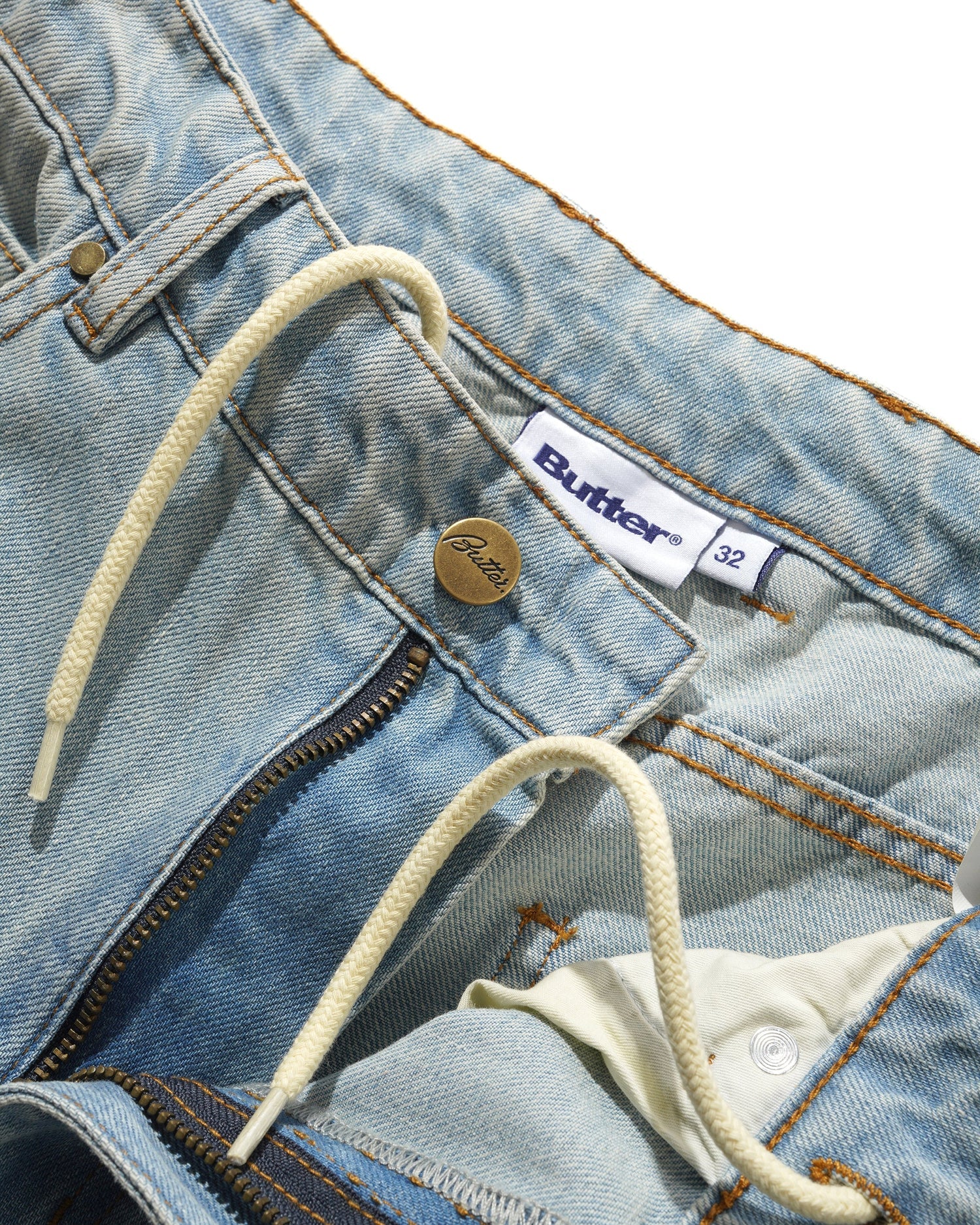 Butter Straight Leg Denim Jeans Distressed Light Blue 30