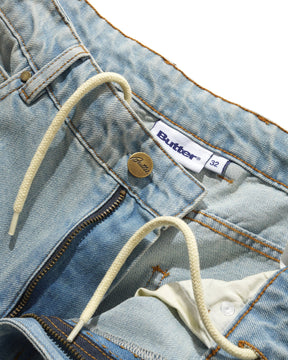 Butter Straight Leg Denim Jeans Distressed Light Blue 30