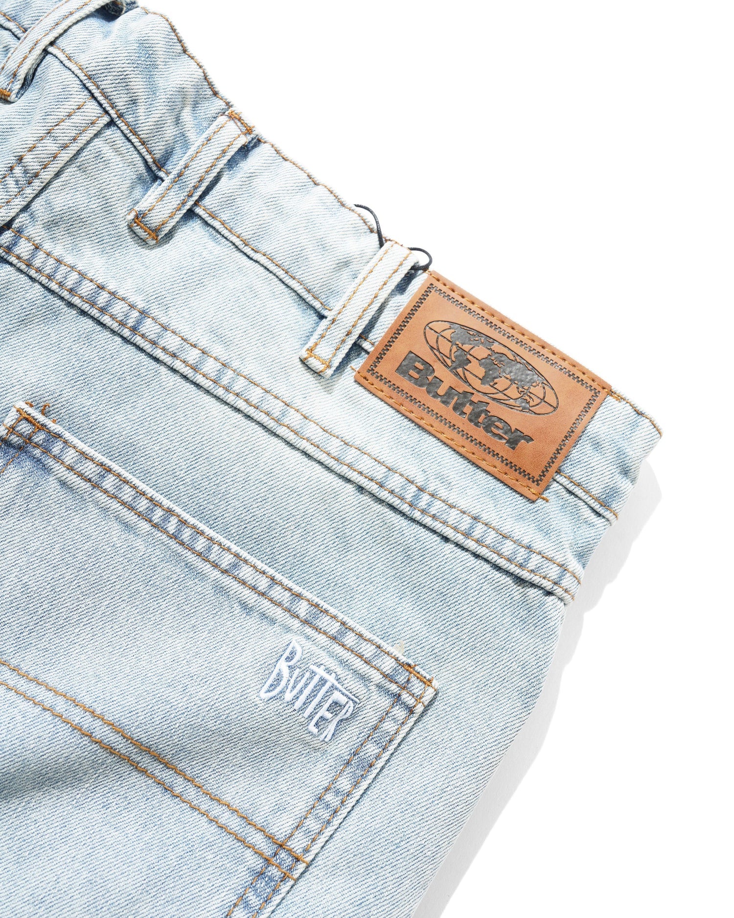 Butter Straight Leg Denim Jeans Distressed Light Blue 30