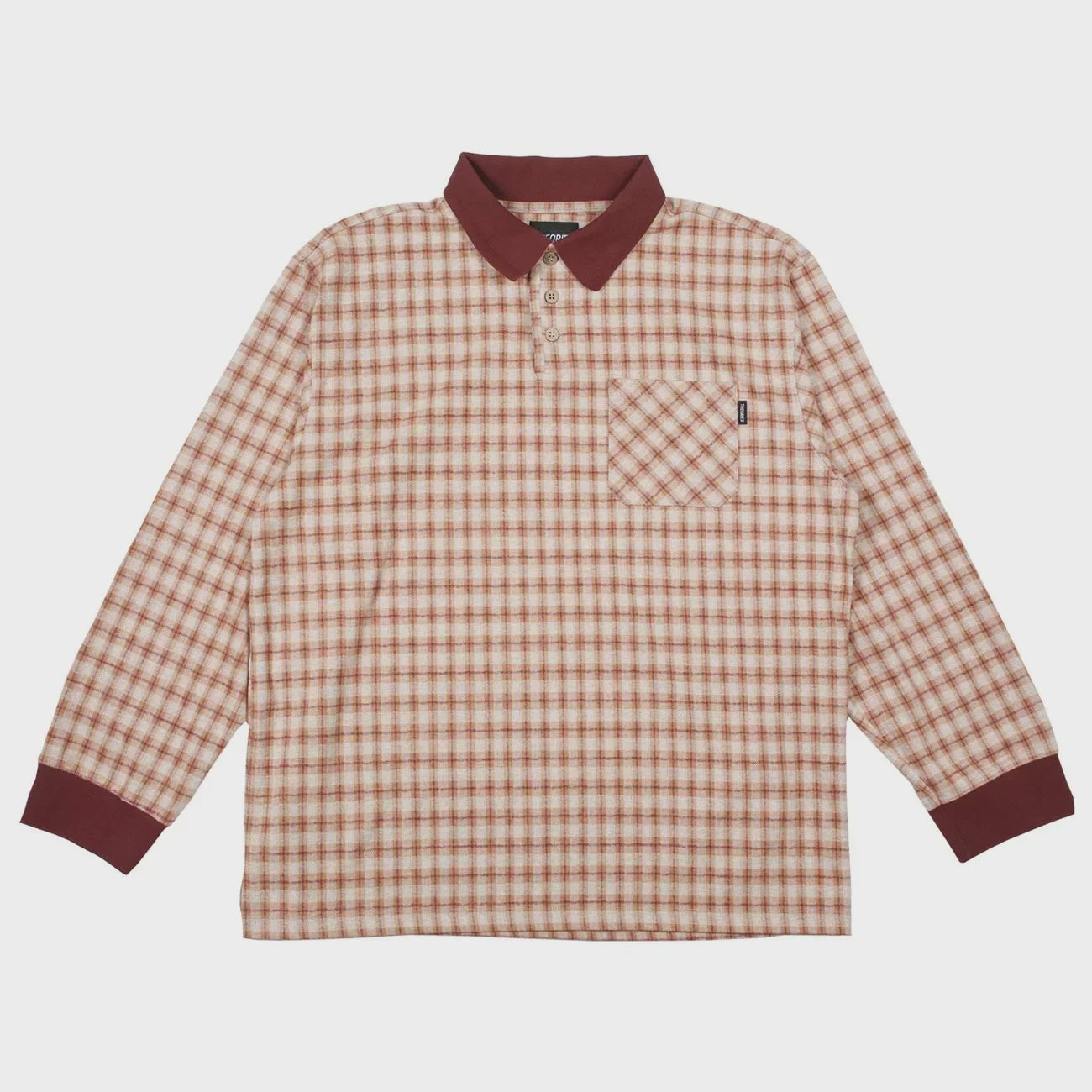 Theories ESP Long Sleeve Polo Peach/Burgundy Medium