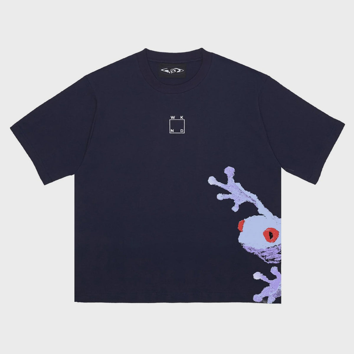 Black t-shirt with a graphic design on a white background